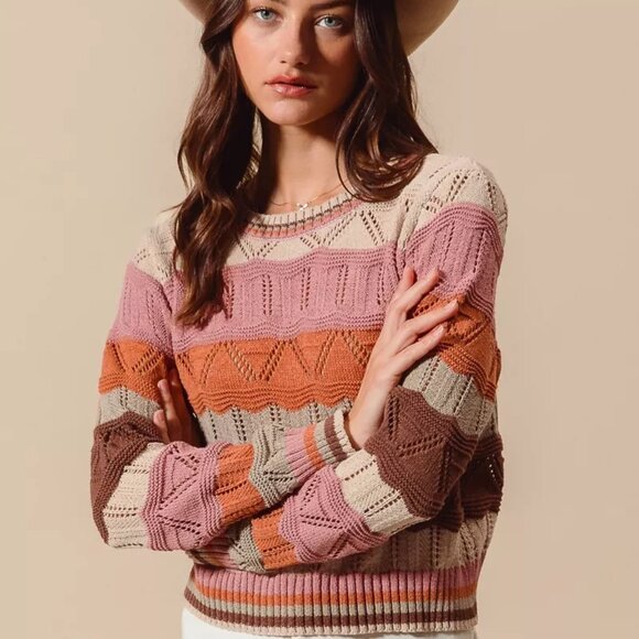SO ME Multi Color Wavy Stripe Sweater Top - Picture 6 of 13